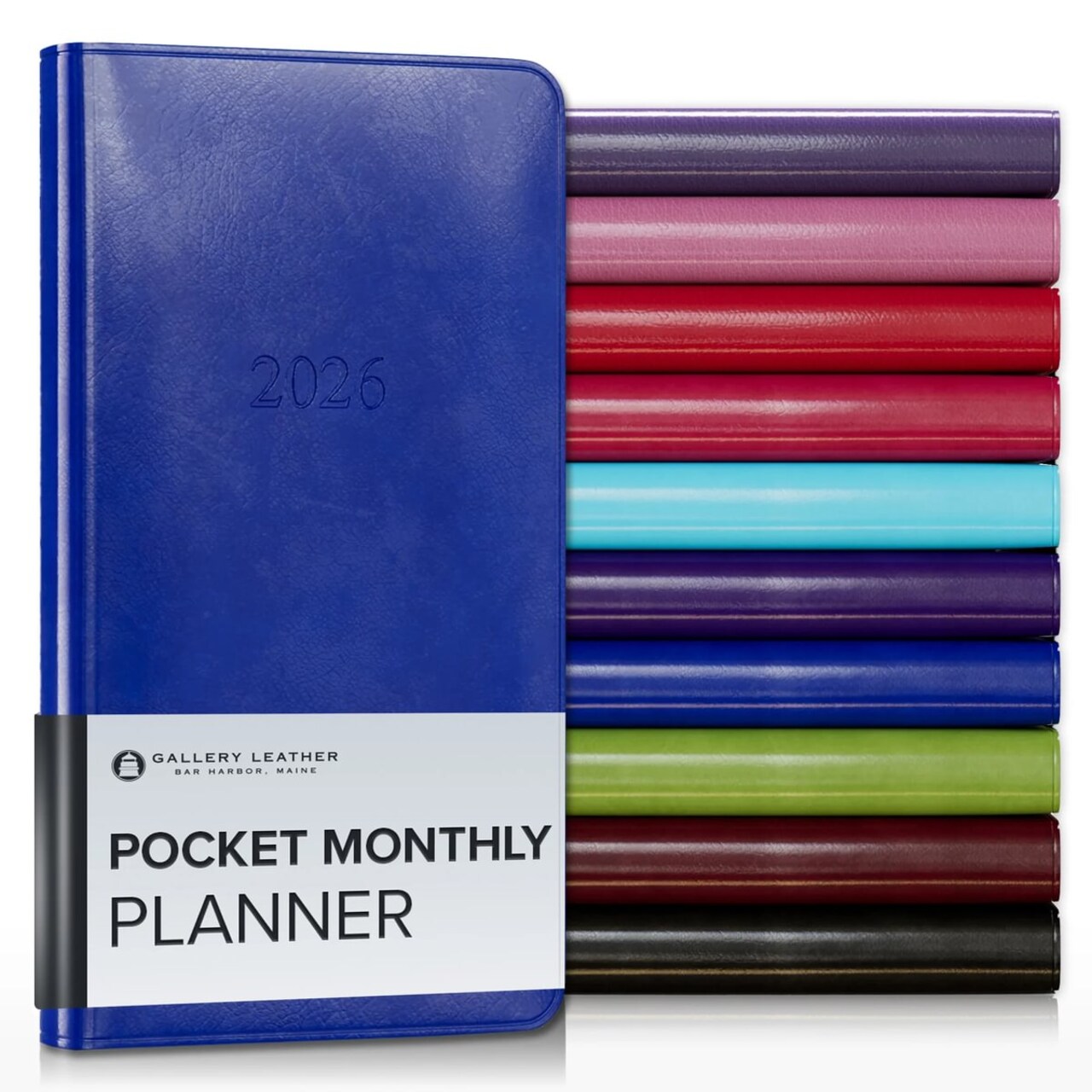 Gallery Leather Pocket Monthly Planner 2026, Elegantly Bound Calendar Planner and Notebook with Stylish Gold-Gilded Page Edges, 12 Months - 6 x 3.25 "